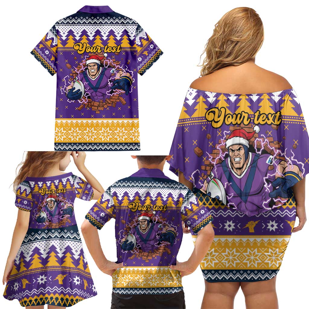 Melbourne Thunderbolt Santa Personalised Family Matching Off Shoulder Short Dress and Hawaiian Shirt Christmas Rugby League Spirit - Aussie Hoodie