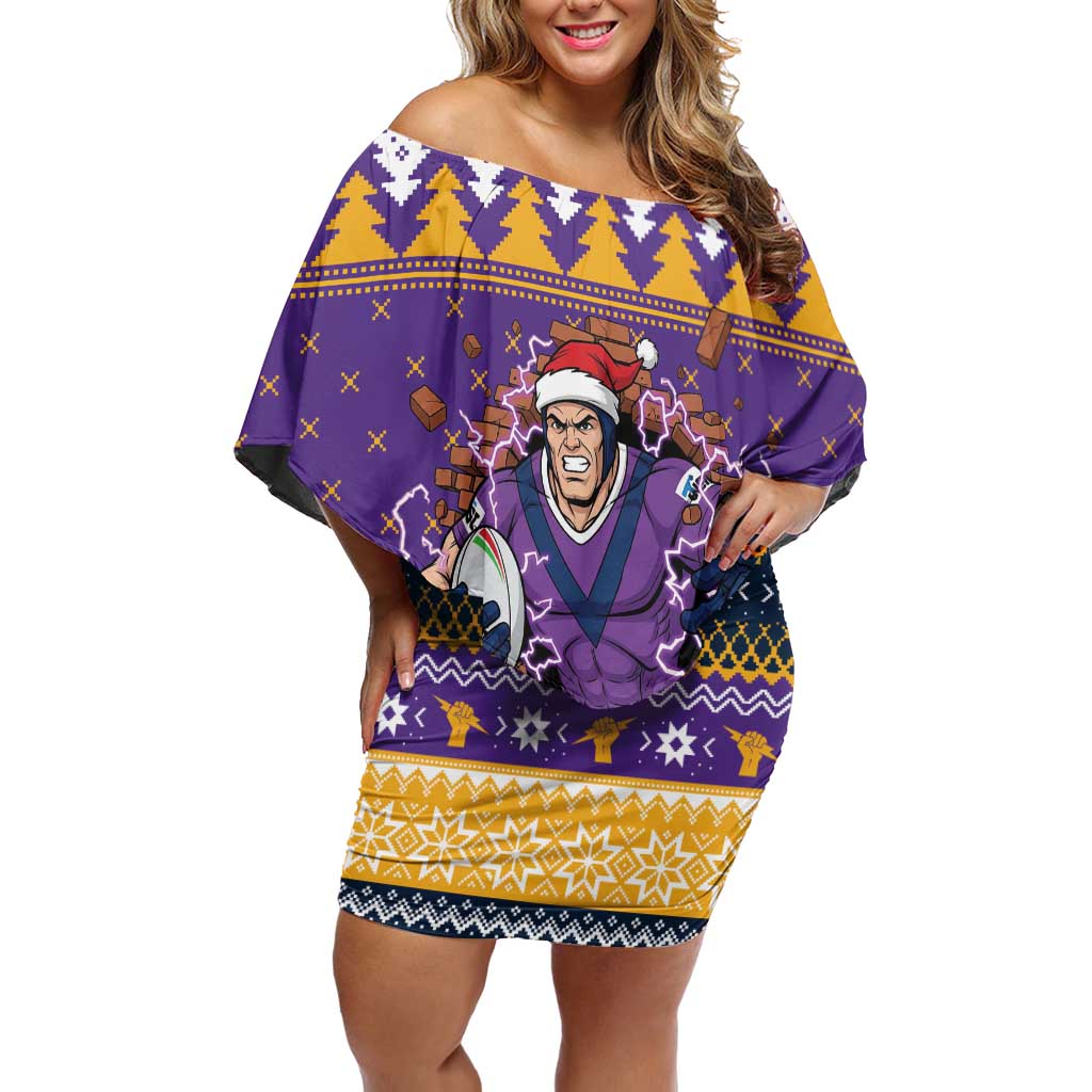 Melbourne Thunderbolt Santa Personalised Family Matching Off Shoulder Short Dress and Hawaiian Shirt Christmas Rugby League Spirit - Aussie Hoodie