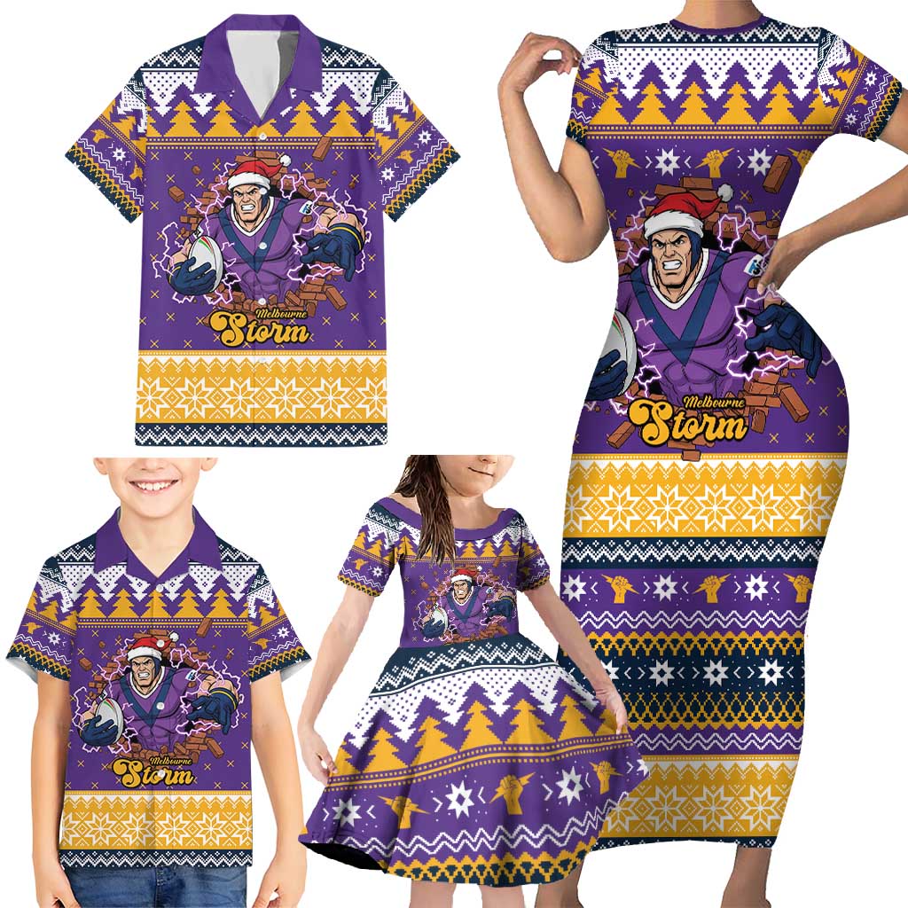 Melbourne Thunderbolt Santa Personalised Family Matching Short Sleeve Bodycon Dress and Hawaiian Shirt Christmas Rugby League Spirit - Aussie Hoodie