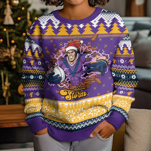 Melbourne Thunderbolt Santa Personalised Kid Ugly Christmas Sweater Christmas Rugby League Spirit - Aussie Hoodie