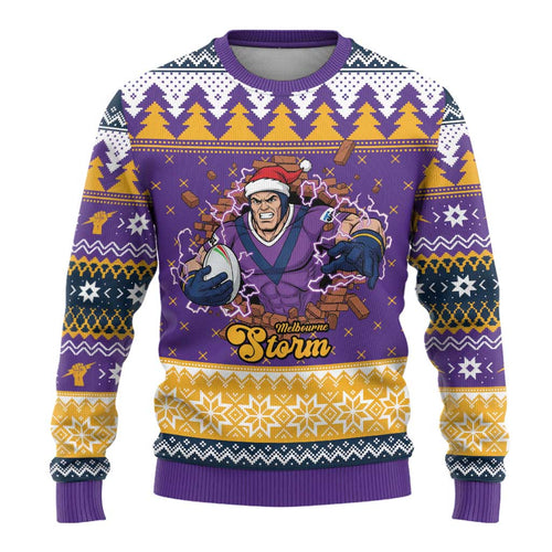 Melbourne Thunderbolt Santa Personalised Ugly Christmas Sweater Christmas Rugby League Spirit - Aussie Hoodie