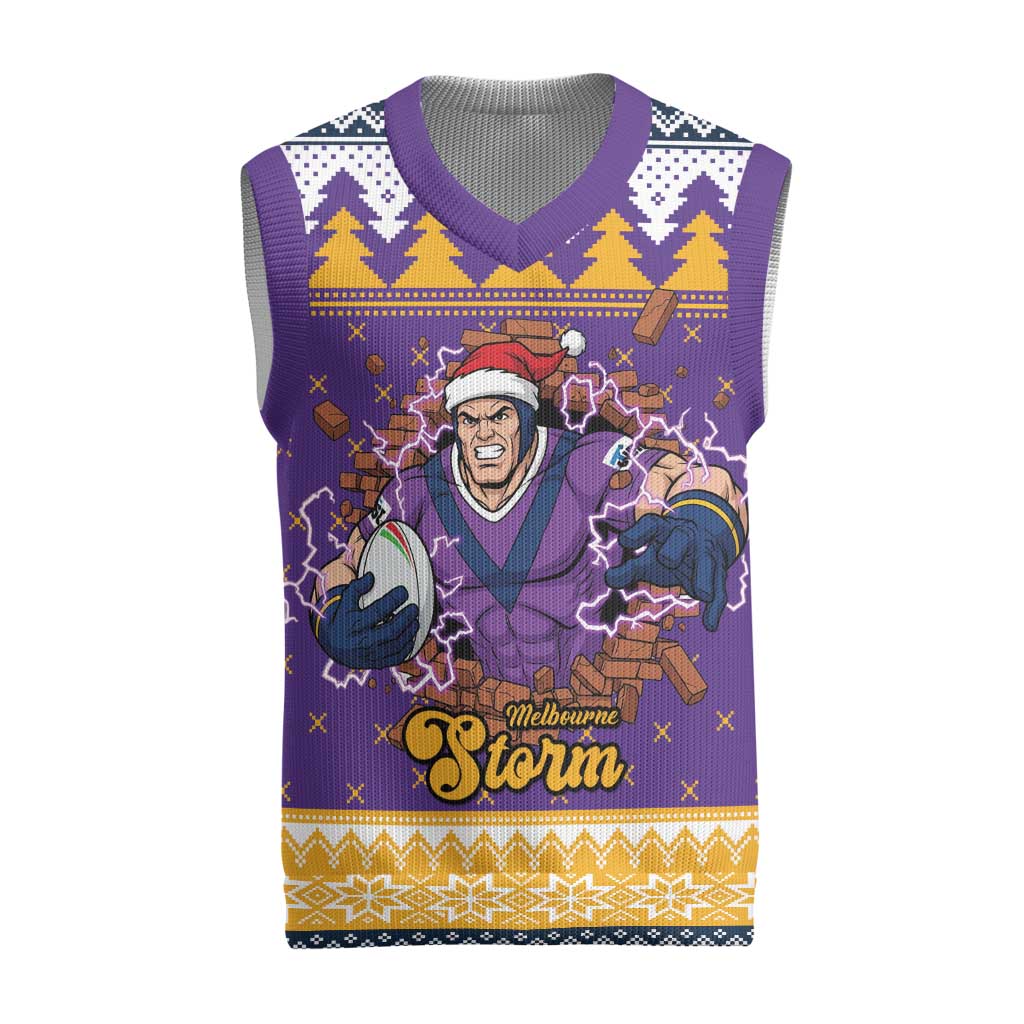 Melbourne Thunderbolt Santa Personalised Christmas Knitted V-Neck Vest Christmas Rugby League Spirit - Aussie Hoodie