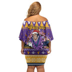 Melbourne Thunderbolt Santa Personalised Off Shoulder Short Dress Christmas Rugby League Spirit - Aussie Hoodie