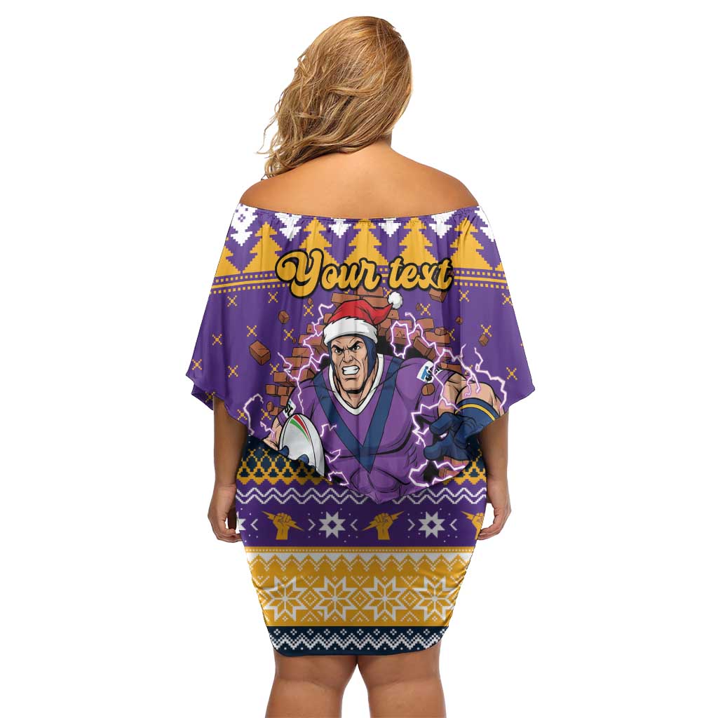 Melbourne Thunderbolt Santa Personalised Off Shoulder Short Dress Christmas Rugby League Spirit - Aussie Hoodie