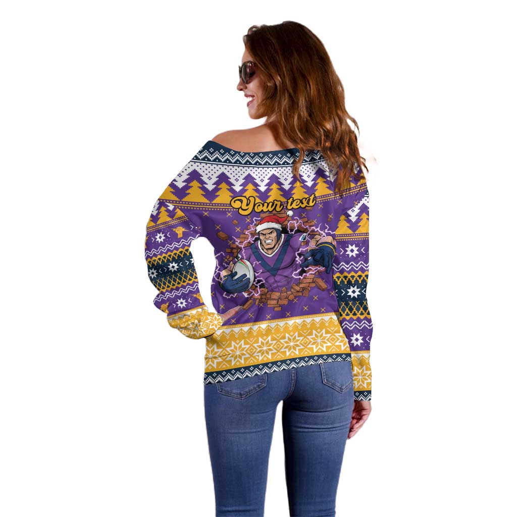 Melbourne Thunderbolt Santa Personalised Off Shoulder Sweater Christmas Rugby League Spirit - Aussie Hoodie