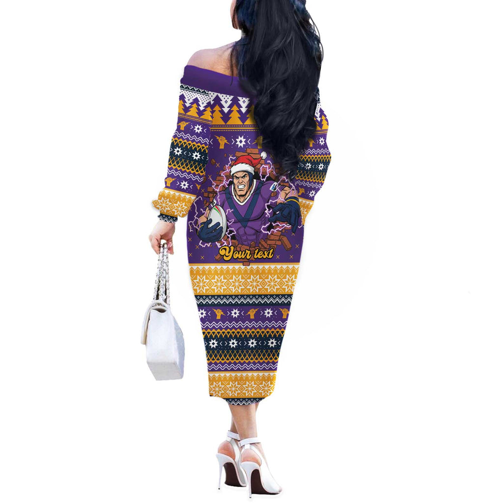 Melbourne Thunderbolt Santa Personalised Off The Shoulder Long Sleeve Dress Christmas Rugby League Spirit - Aussie Hoodie