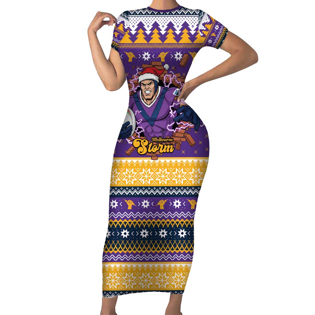 Melbourne Thunderbolt Santa Personalised Short Sleeve Bodycon Dress Christmas Rugby League Spirit - Aussie Hoodie