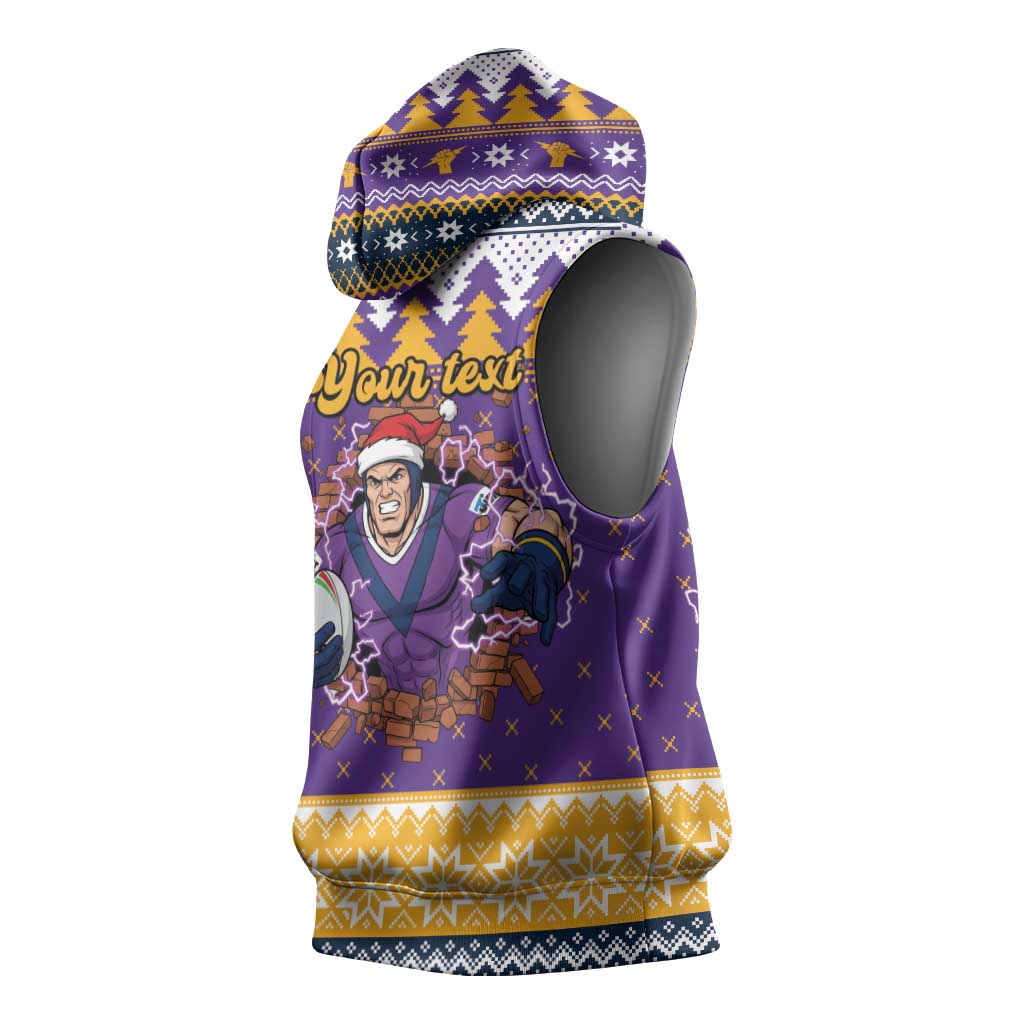 Melbourne Thunderbolt Santa Personalised Sleeveless Hoodie Christmas Rugby League Spirit - Aussie Hoodie