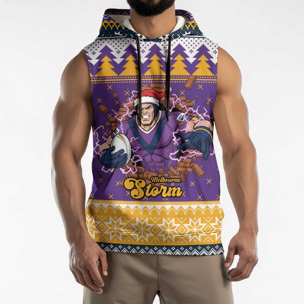 Melbourne Thunderbolt Santa Personalised Sleeveless Hoodie Christmas Rugby League Spirit - Aussie Hoodie