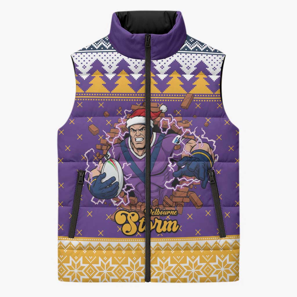 Melbourne Thunderbolt Santa Personalised Sleeveless Puffer Jacket Christmas Rugby League Spirit - Aussie Hoodie