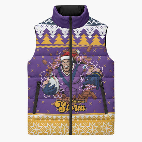 Melbourne Thunderbolt Santa Personalised Sleeveless Puffer Jacket Christmas Rugby League Spirit - Aussie Hoodie