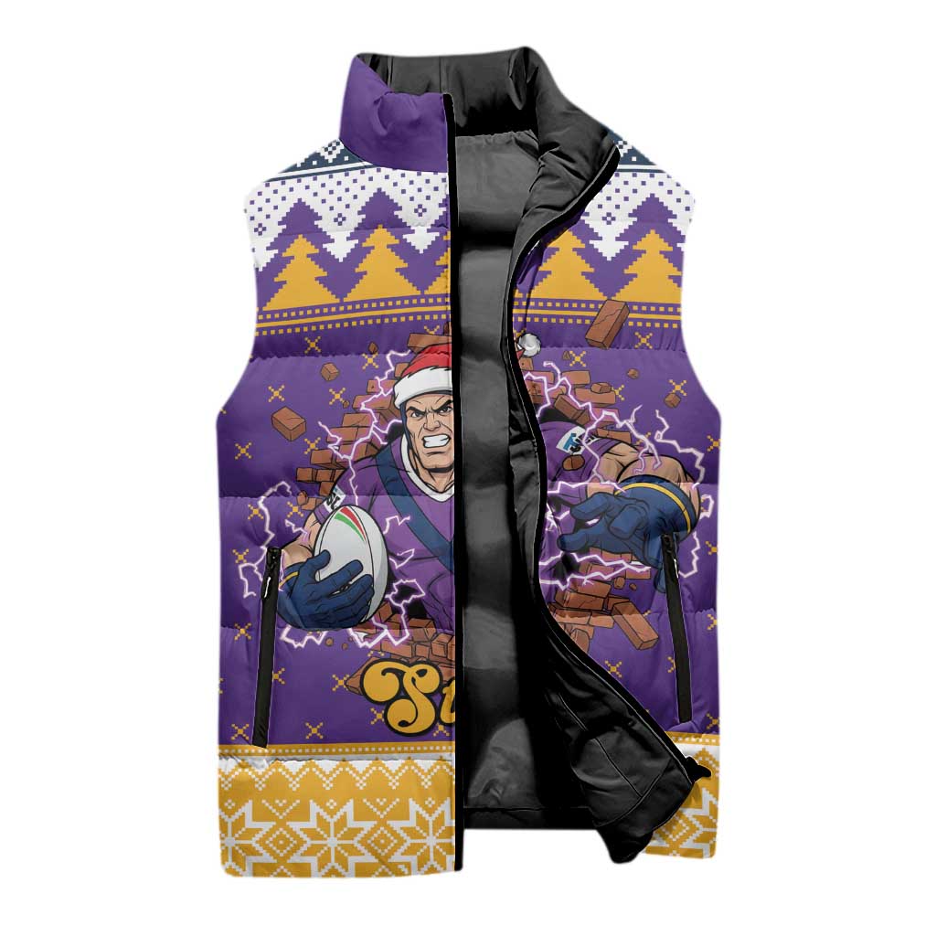 Melbourne Thunderbolt Santa Personalised Sleeveless Puffer Jacket Christmas Rugby League Spirit - Aussie Hoodie
