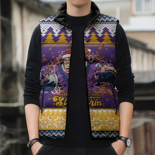 Melbourne Thunderbolt Santa Personalised Sleeveless Puffer Jacket Christmas Rugby League Spirit - Aussie Hoodie