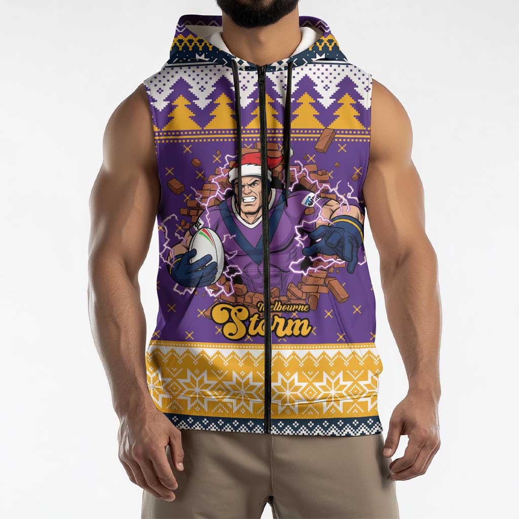 Melbourne Thunderbolt Santa Personalised Sleeveless Zip Hoodie Christmas Rugby League Spirit LT9