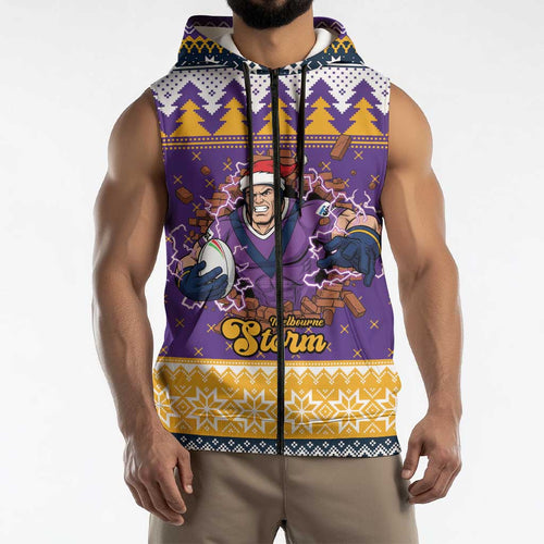 Melbourne Thunderbolt Santa Personalised Sleeveless Zip Hoodie Christmas Rugby League Spirit LT9