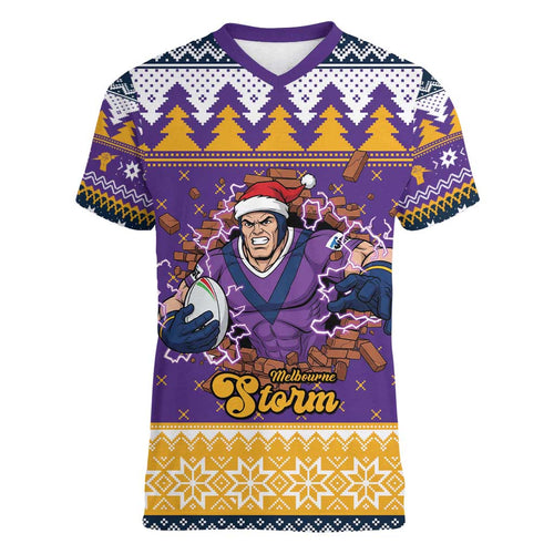 Melbourne Thunderbolt Santa Personalised Women V-Neck T-Shirt Christmas Rugby League Spirit - Aussie Hoodie