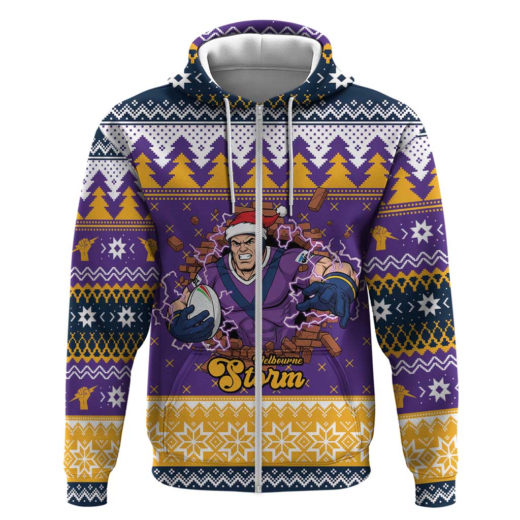 Melbourne Thunderbolt Santa Personalised Zip Hoodie Christmas Rugby League Spirit - Aussie Hoodie