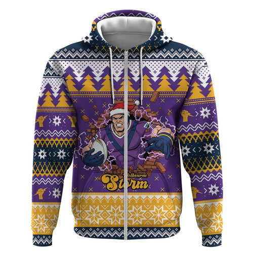 Melbourne Thunderbolt Santa Personalised Zip Hoodie Christmas Rugby League Spirit - Aussie Hoodie