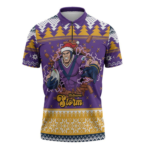Melbourne Thunderbolt Santa Personalised Zipper Polo Shirt Christmas Rugby League Spirit - Aussie Hoodie