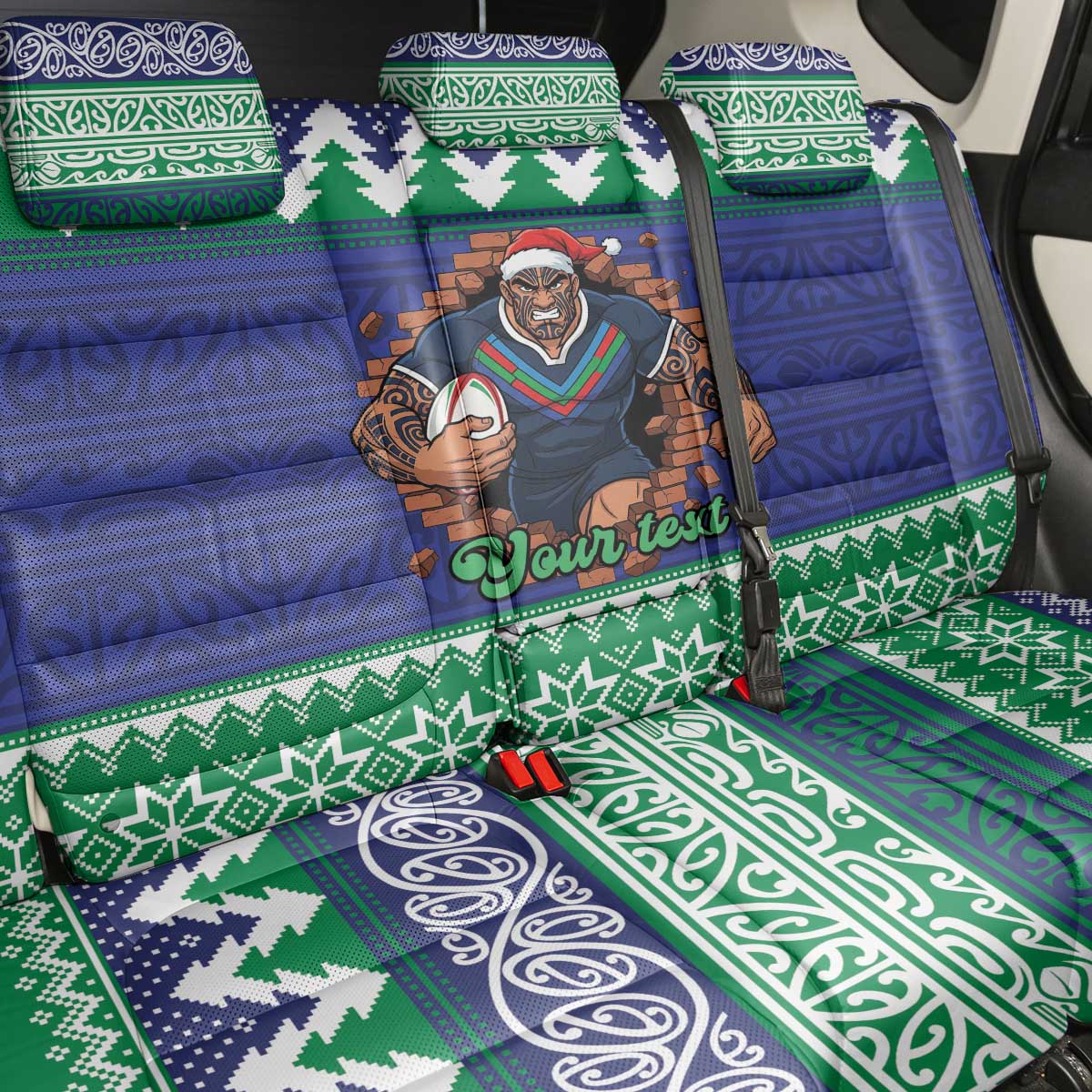 Merry Haka Warriors Personalised Back Car Seat Cover Christmas Rugby League Spirit - Aussie Hoodie
