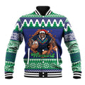Merry Haka Warriors Personalised Baseball Jacket Christmas Rugby League Spirit - Aussie Hoodie
