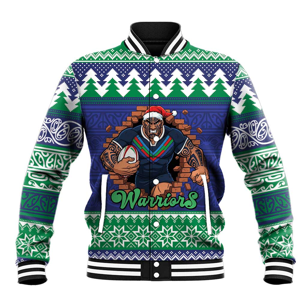 Merry Haka Warriors Personalised Baseball Jacket Christmas Rugby League Spirit - Aussie Hoodie