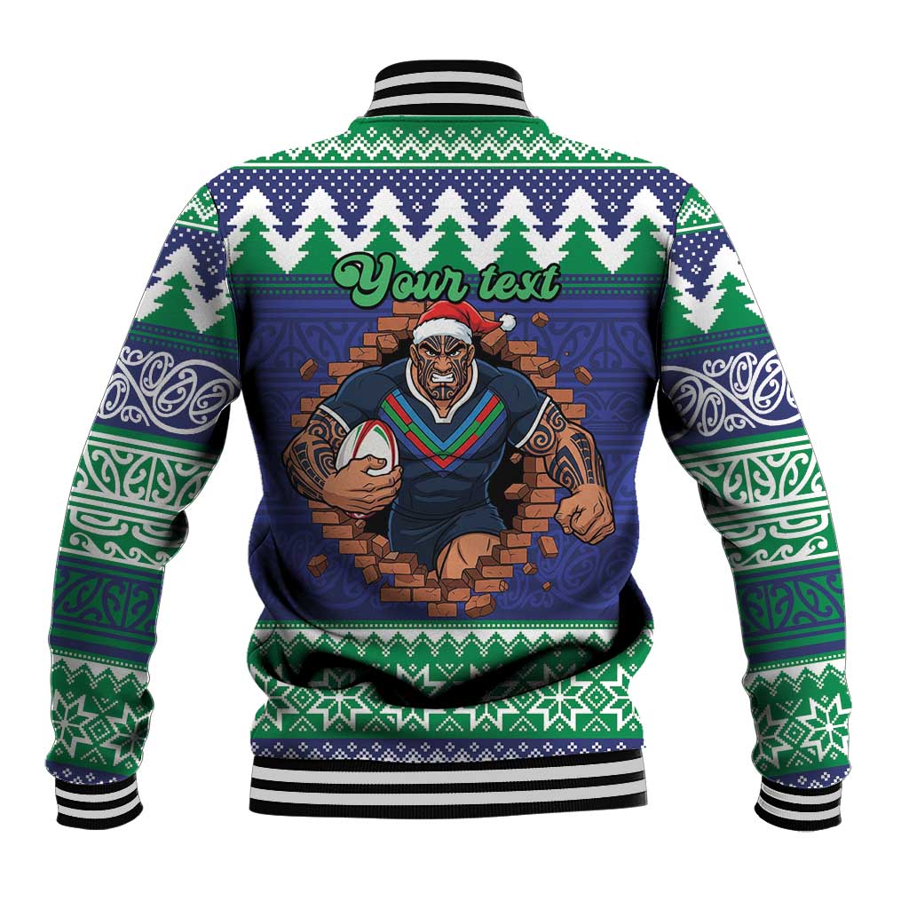 Merry Haka Warriors Personalised Baseball Jacket Christmas Rugby League Spirit - Aussie Hoodie