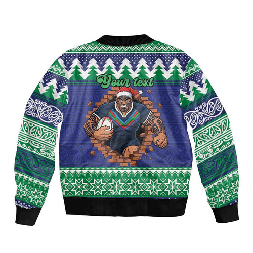 Merry Haka Warriors Personalised Bomber Jacket Christmas Rugby League Spirit - Aussie Hoodie