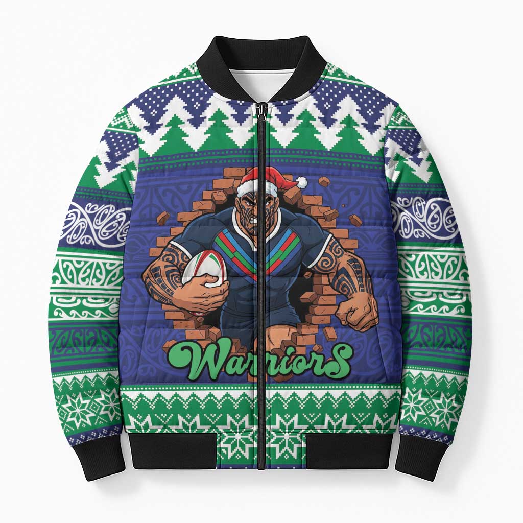 Merry Haka Warriors Personalised Bomber Puffer Jacket Christmas Rugby League Spirit - Aussie Hoodie