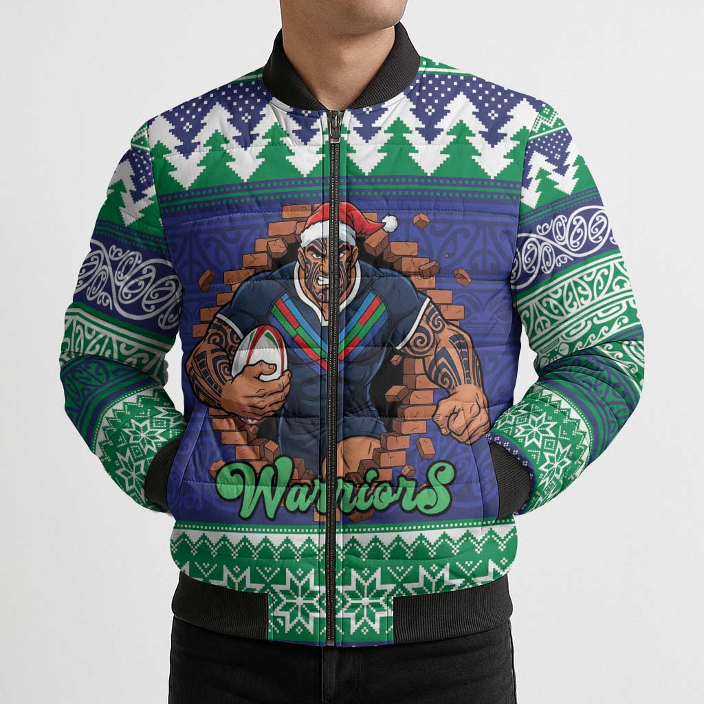 Merry Haka Warriors Personalised Bomber Puffer Jacket Christmas Rugby League Spirit - Aussie Hoodie