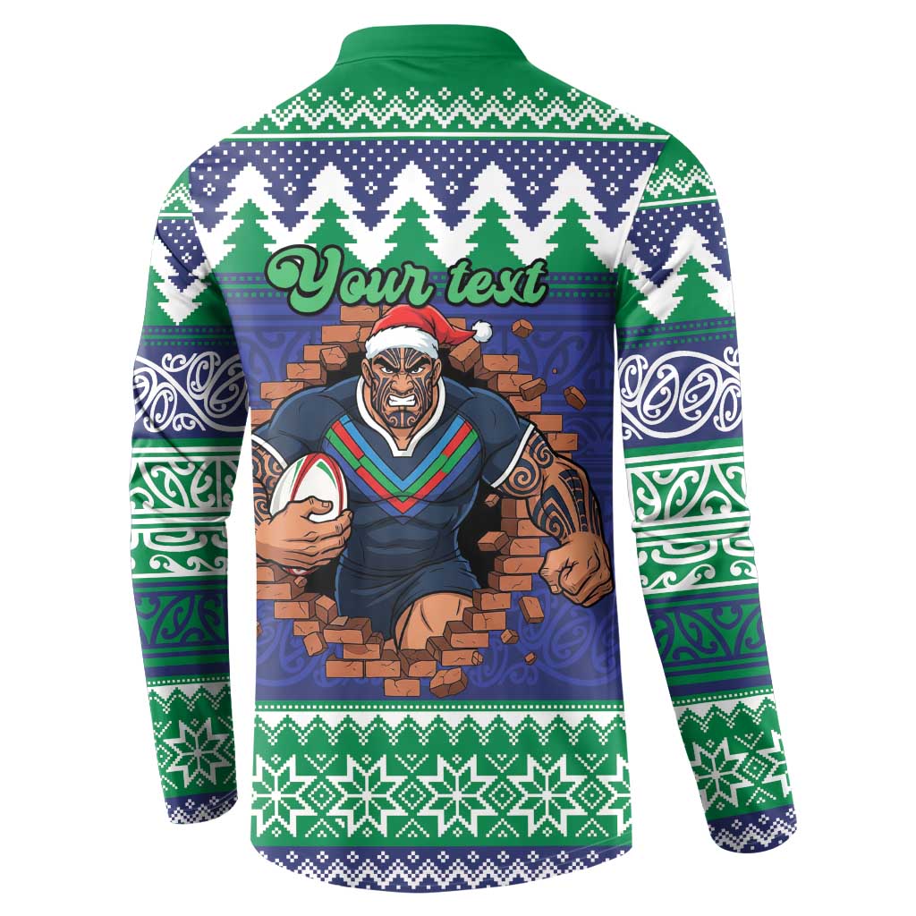 Merry Haka Warriors Personalised Button Sweatshirt Christmas Rugby League Spirit - Aussie Hoodie