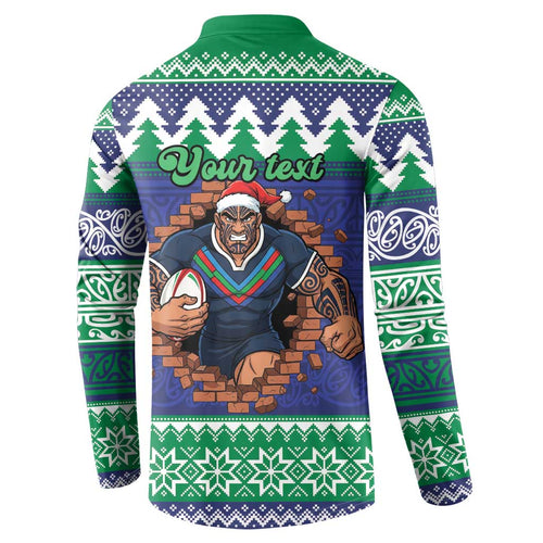 Merry Haka Warriors Personalised Button Sweatshirt Christmas Rugby League Spirit - Aussie Hoodie