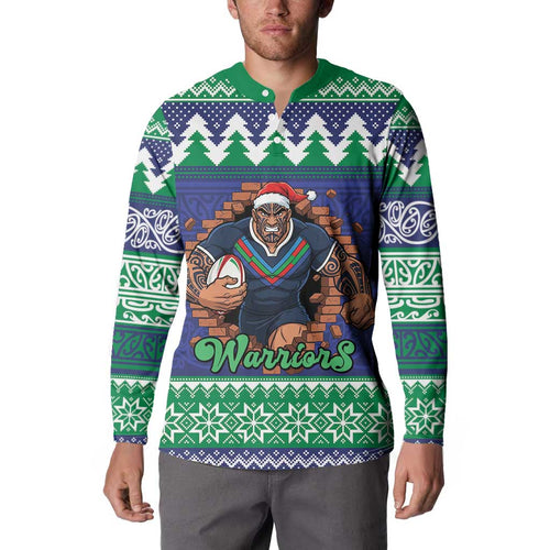 Merry Haka Warriors Personalised Button Sweatshirt Christmas Rugby League Spirit - Aussie Hoodie