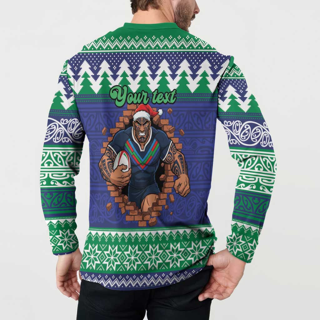 Merry Haka Warriors Personalised Button Sweatshirt Christmas Rugby League Spirit - Aussie Hoodie