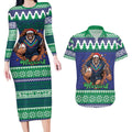 Merry Haka Warriors Personalised Couples Matching Long Sleeve Bodycon Dress and Hawaiian Shirt Christmas Rugby League Spirit - Aussie Hoodie