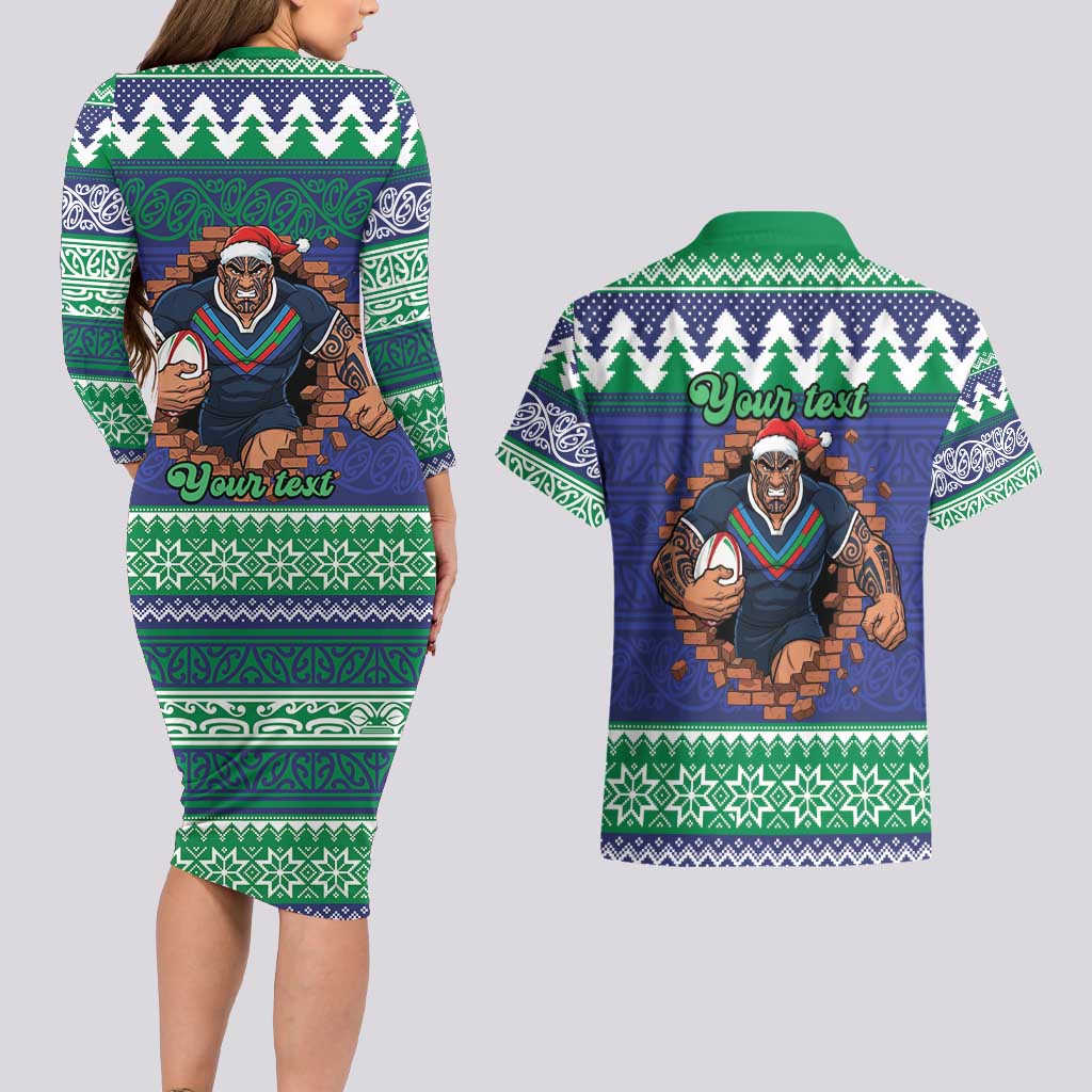 Merry Haka Warriors Personalised Couples Matching Long Sleeve Bodycon Dress and Hawaiian Shirt Christmas Rugby League Spirit - Aussie Hoodie