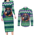 Merry Haka Warriors Personalised Couples Matching Long Sleeve Bodycon Dress and Long Sleeve Button Shirt Christmas Rugby League Spirit - Aussie Hoodie