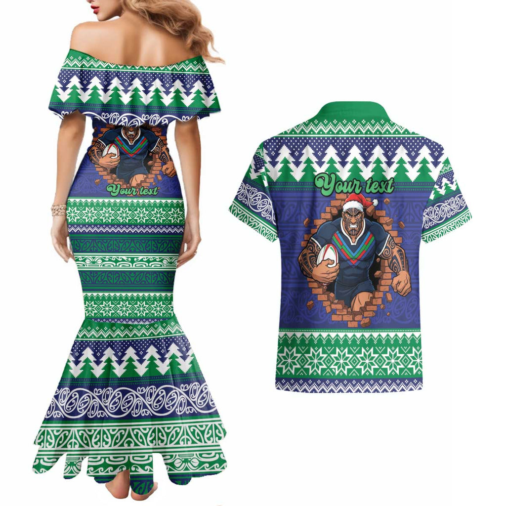 Merry Haka Warriors Personalised Couples Matching Mermaid Dress and Hawaiian Shirt Christmas Rugby League Spirit - Aussie Hoodie