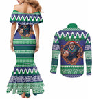 Merry Haka Warriors Personalised Couples Matching Mermaid Dress and Long Sleeve Button Shirt Christmas Rugby League Spirit - Aussie Hoodie