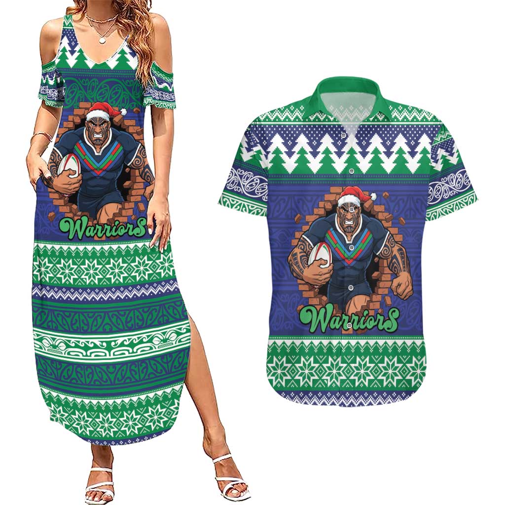 Merry Haka Warriors Personalised Couples Matching Summer Maxi Dress and Hawaiian Shirt Christmas Rugby League Spirit - Aussie Hoodie