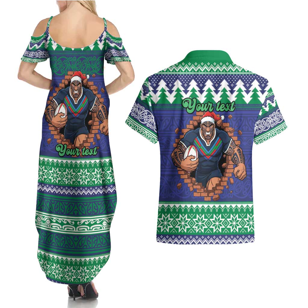 Merry Haka Warriors Personalised Couples Matching Summer Maxi Dress and Hawaiian Shirt Christmas Rugby League Spirit - Aussie Hoodie