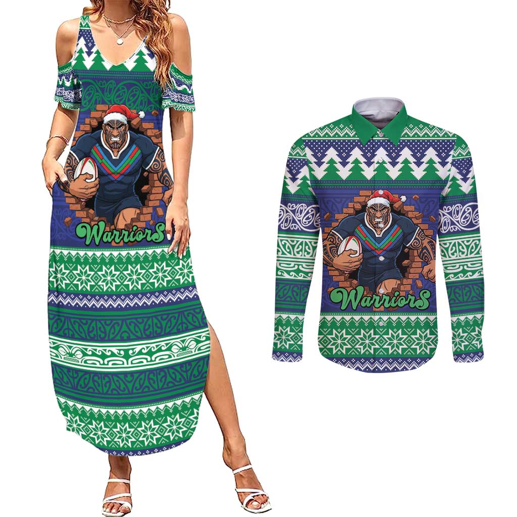 Merry Haka Warriors Personalised Couples Matching Summer Maxi Dress and Long Sleeve Button Shirt Christmas Rugby League Spirit - Aussie Hoodie