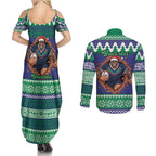 Merry Haka Warriors Personalised Couples Matching Summer Maxi Dress and Long Sleeve Button Shirt Christmas Rugby League Spirit - Aussie Hoodie