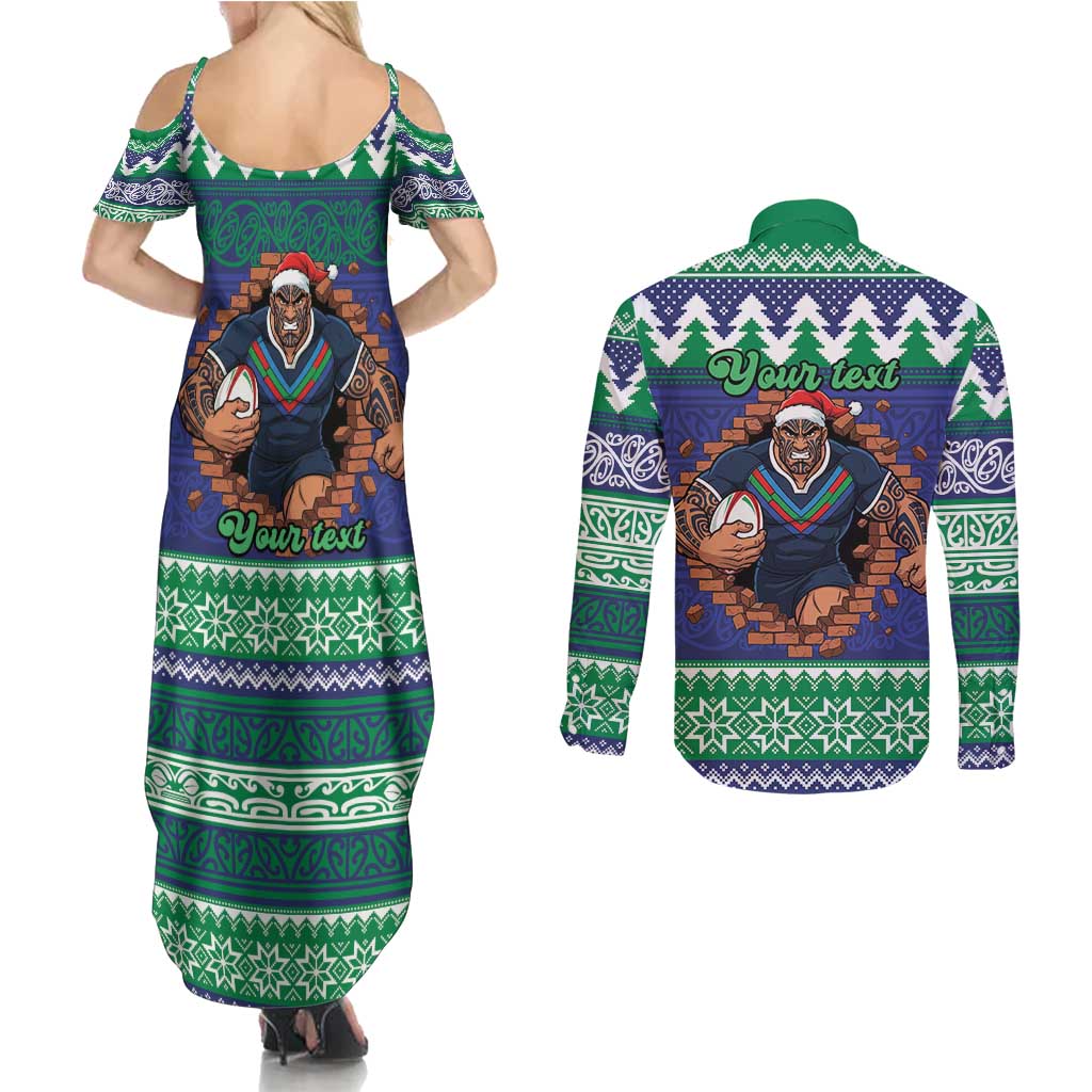 Merry Haka Warriors Personalised Couples Matching Summer Maxi Dress and Long Sleeve Button Shirt Christmas Rugby League Spirit - Aussie Hoodie