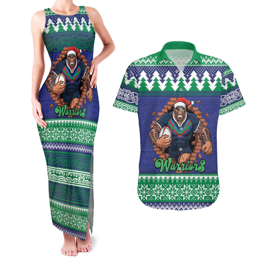 Merry Haka Warriors Personalised Couples Matching Tank Maxi Dress and Hawaiian Shirt Christmas Rugby League Spirit - Aussie Hoodie