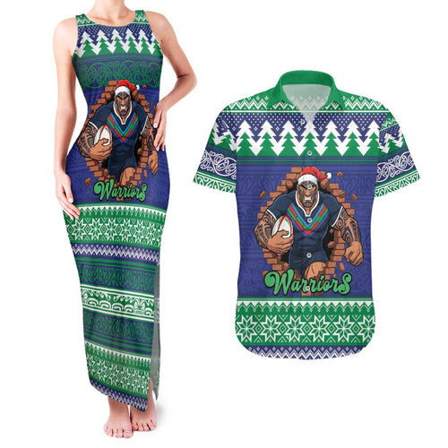 Merry Haka Warriors Personalised Couples Matching Tank Maxi Dress and Hawaiian Shirt Christmas Rugby League Spirit - Aussie Hoodie
