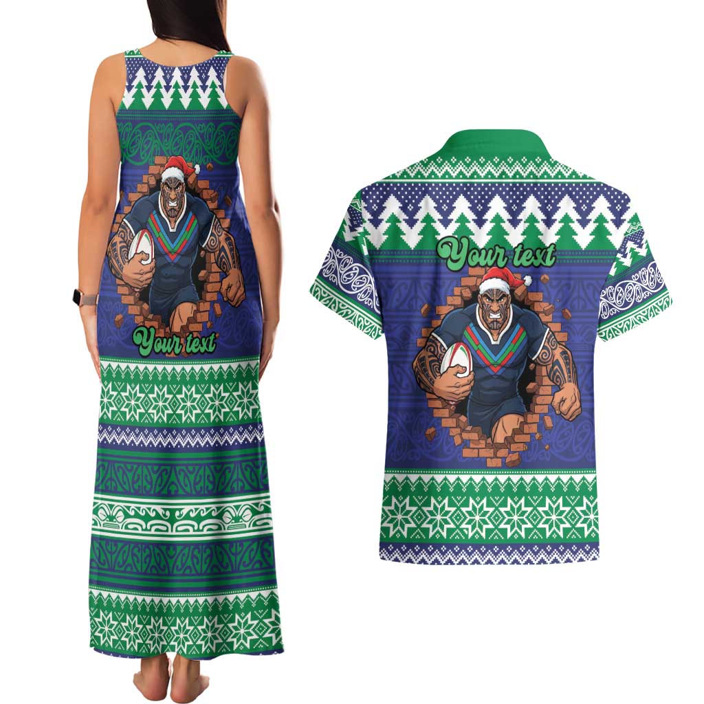 Merry Haka Warriors Personalised Couples Matching Tank Maxi Dress and Hawaiian Shirt Christmas Rugby League Spirit - Aussie Hoodie