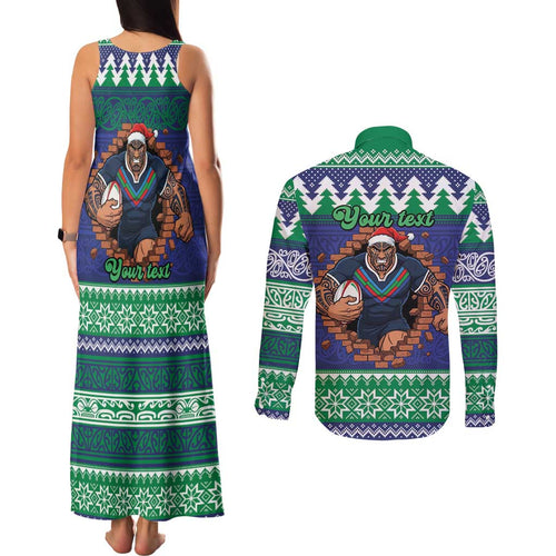 Merry Haka Warriors Personalised Couples Matching Tank Maxi Dress and Long Sleeve Button Shirt Christmas Rugby League Spirit - Aussie Hoodie