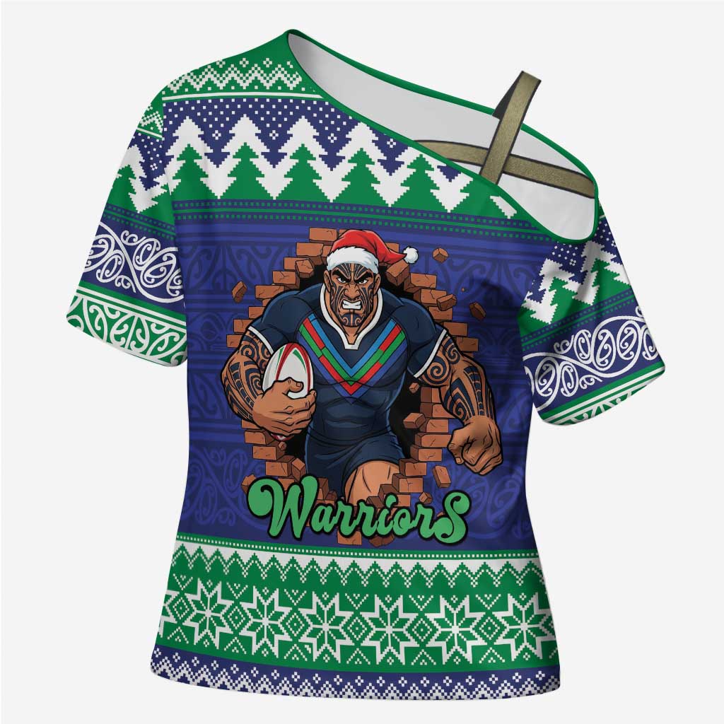 Merry Haka Warriors Personalised Cross Shoulder Shirt Christmas Rugby League Spirit - Aussie Hoodie
