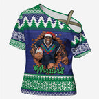 Merry Haka Warriors Personalised Cross Shoulder Shirt Christmas Rugby League Spirit - Aussie Hoodie